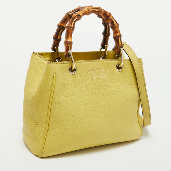 GUCCI Yellow Leather Mini Bamboo Tote - Picture 3 of 8